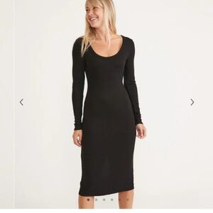 Marine Layer Lexi Midi Long Sleeve Ribbed Dress Size Small Black